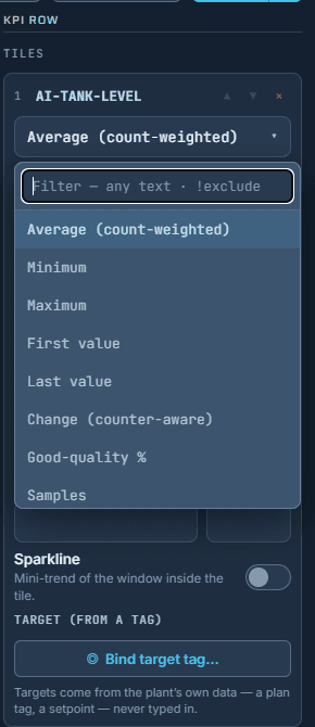 The statistic menu, and a target read from a tag, never typed in.