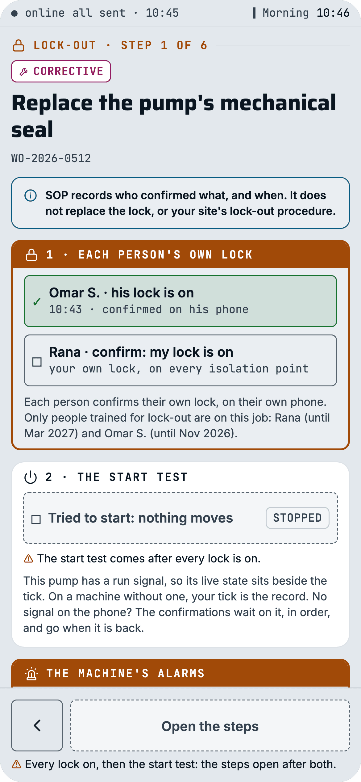 Lock-out · every person's own lock, then the start test