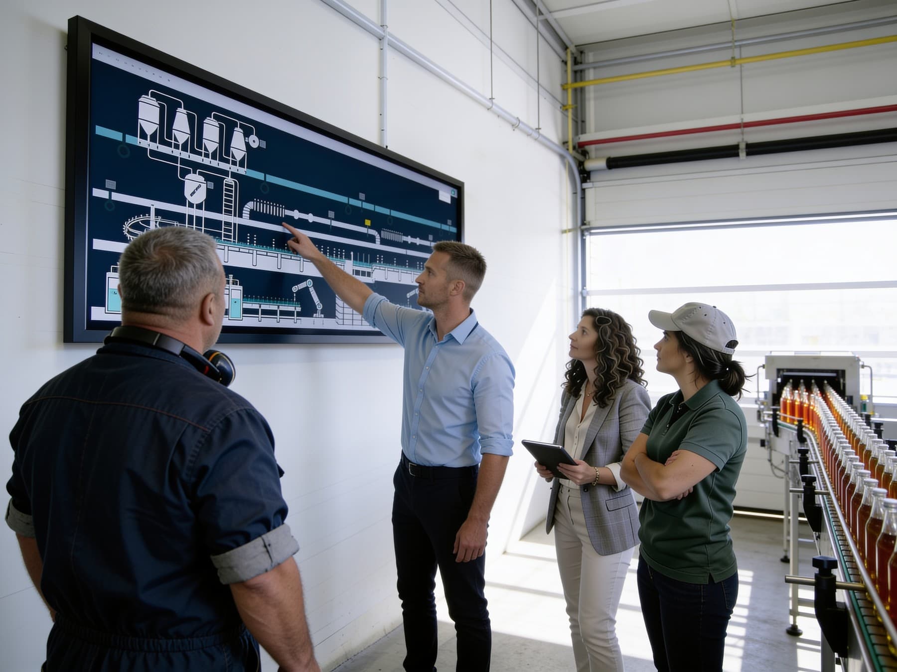 an engineer at a workstation, the whole line as one page on the screen