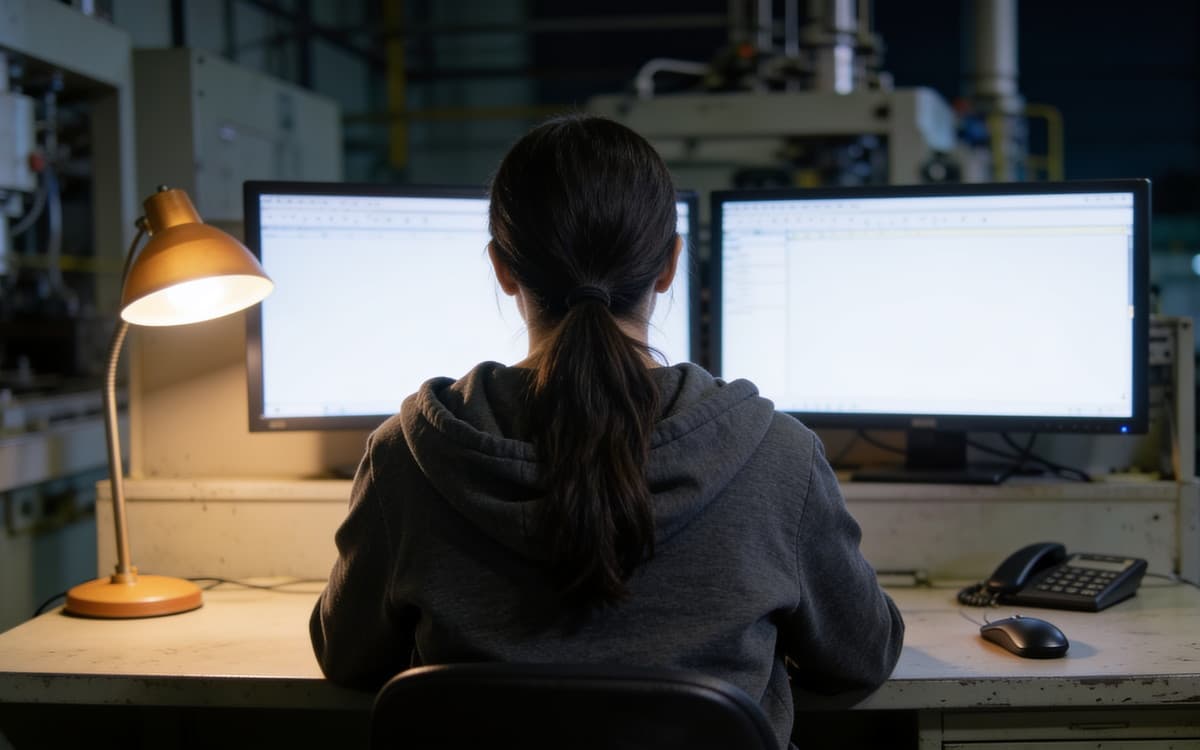 a builder's service desk at night